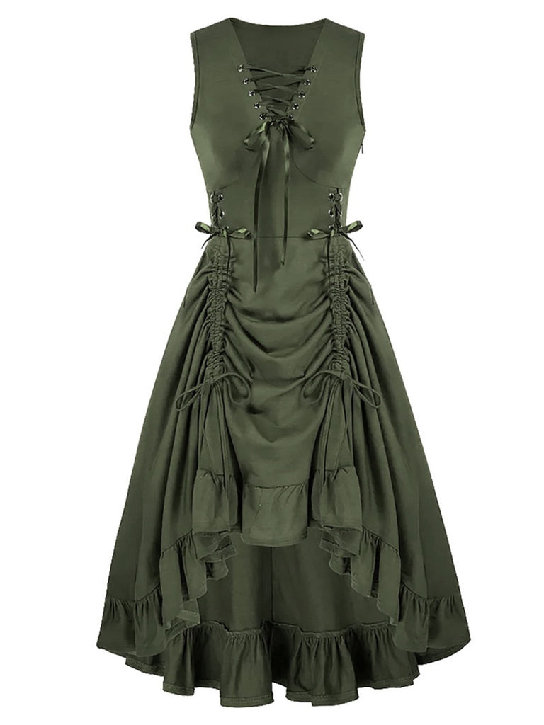 1940s Solid Sleeveless Drawstring Lace-Up Dress - vintage dress, retro fashion