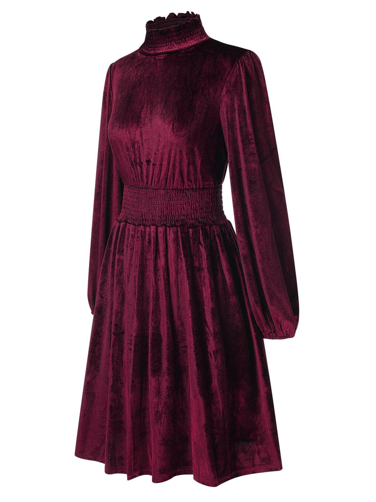 1940s Solid Stand Collar Velvet Dress: where 1940s romance meets her modern spirit