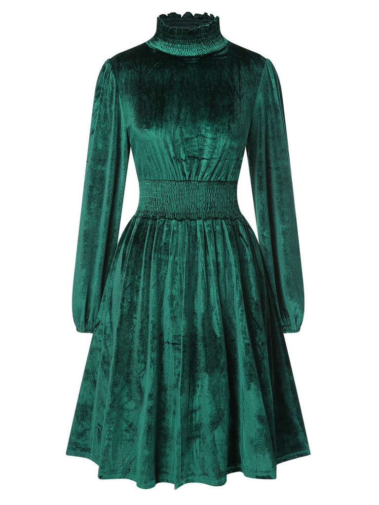 1940s Solid Stand Collar Velvet Dress — a 1940s silhouette that turns sidewalks into runways