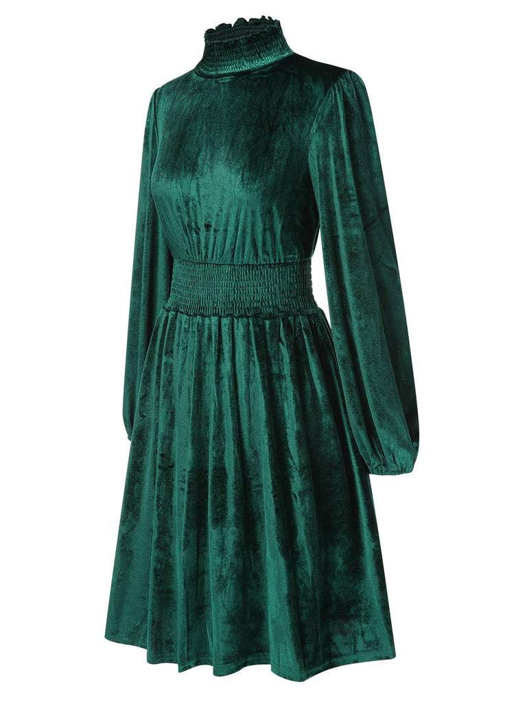 Women's Solid Stand Collar Velvet Dress Wine Red Women's Solid Stand Collar Velvet Dress Wine Red