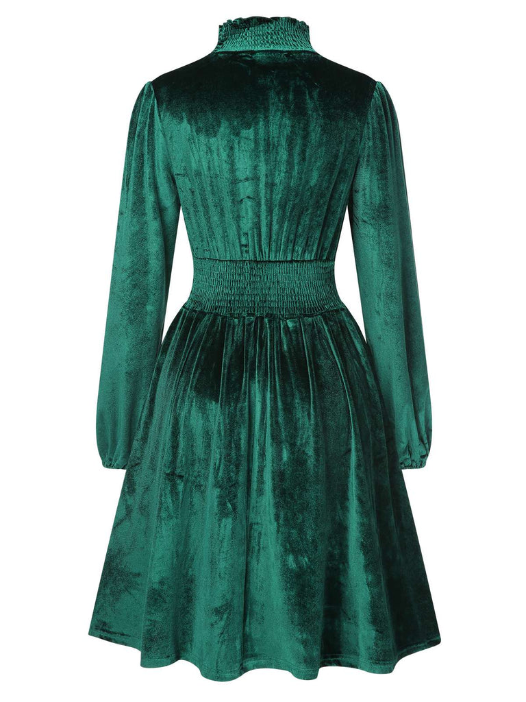 1940s Solid Stand Collar Velvet Dress: where 1940s romance meets her modern spirit
