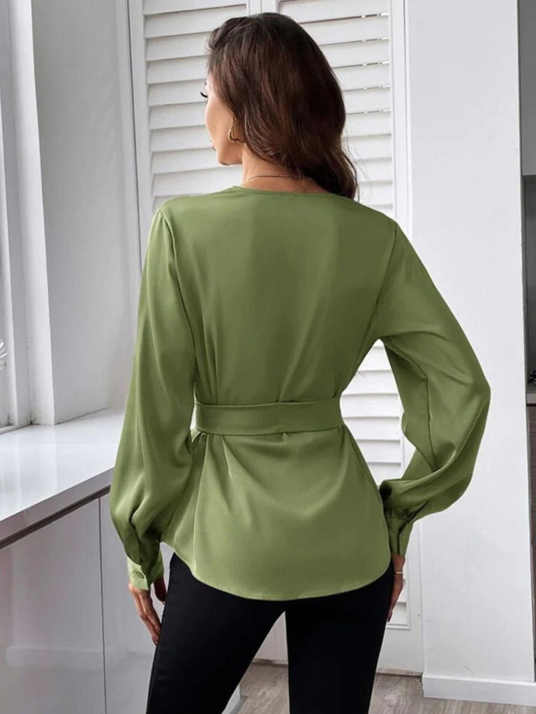 1940s Solid Surplice V-Neck Silky Blouse: a 1940s classic that whispers rather than shouts
