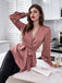 She pairs this 1940s Solid Surplice V-Neck Silky Blouse with confidence and 1940s charm