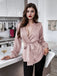 She pairs this 1940s Solid Surplice V-Neck Silky Blouse with confidence and 1940s charm