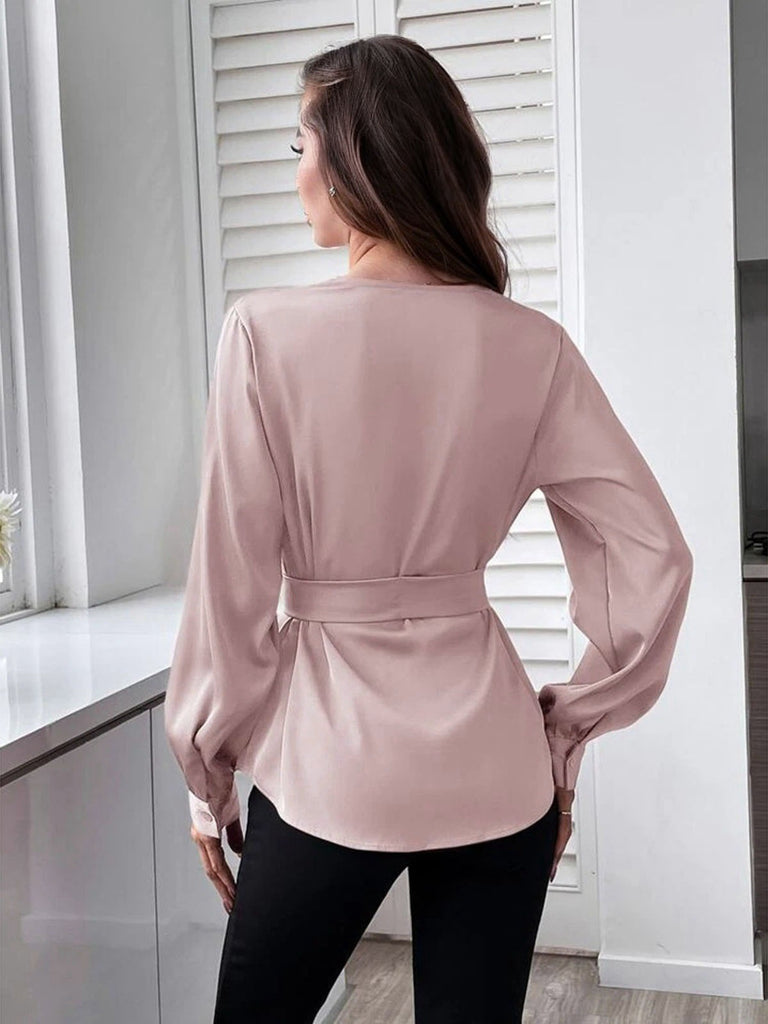 This 1940s Solid Surplice V-Neck Silky Blouse brings 1940s soul to her everyday