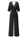 She finds her 1940s story in this 1940s Solid V-Neck Half Sleeves Jumpsuit