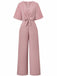 1940s Solid V-Neck Tie Short Sleeve Jumpsuit - vintage jumpsuit, retro fashion