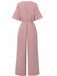 1940s Solid V-Neck Tie Short Sleeve Jumpsuit - vintage jumpsuit, retro fashion