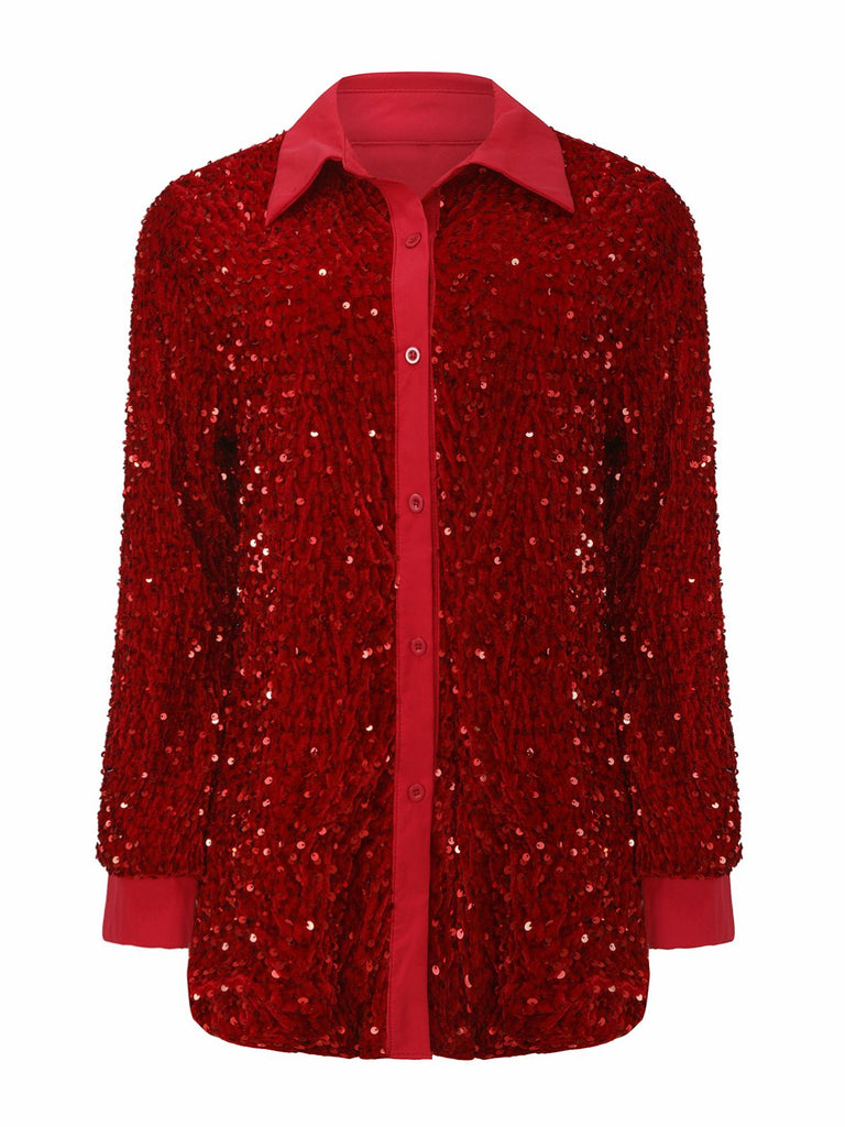 1940s Solid Velvet Sequined Lapel Blouse - vintage fashion, retro style