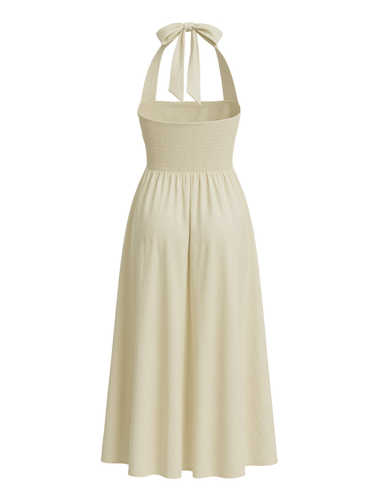 1940s Solid Wide-Strap Halter Backless Dress 1940s Solid Wide-Strap Halter Backless Dress