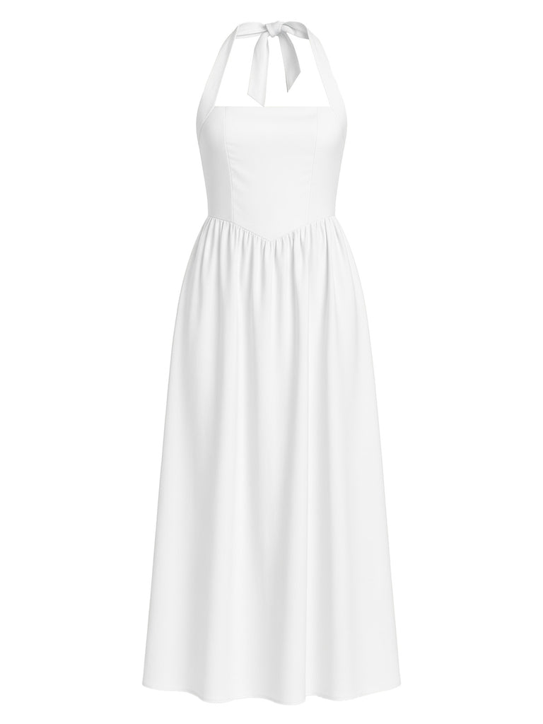 1940s Solid Wide-Strap Halter Backless Dress 1940s Solid Wide-Strap Halter Backless Dress