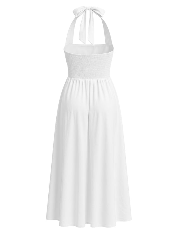 1940s Solid Wide-Strap Halter Backless Dress | Retro Stage 1940s Solid Wide-Strap Halter Backless Dress | Retro Stage