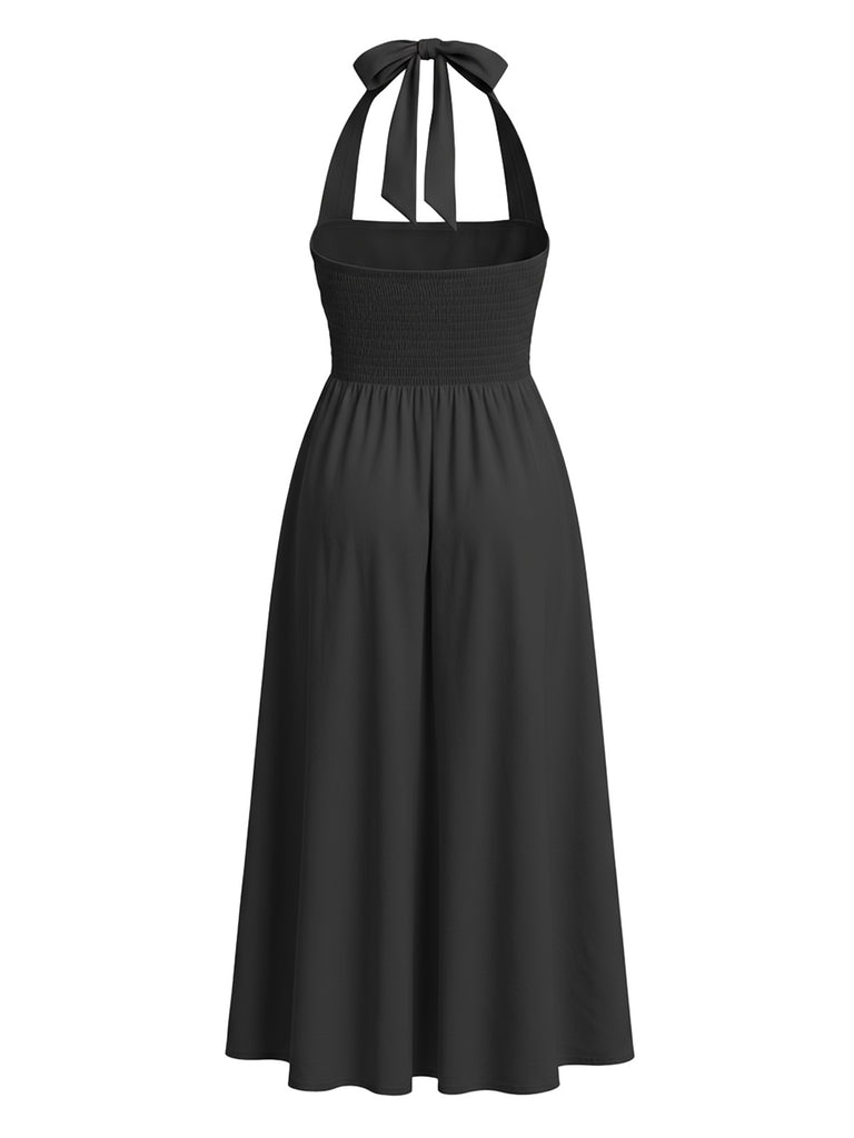 1940s Solid Wide-Strap Halter Backless Dress 1940s Solid Wide-Strap Halter Backless Dress