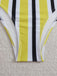 This 1940s Spaghetti Strap Bow Contrast Stripes Bikini carries 1940s vacation dreams in every stitch