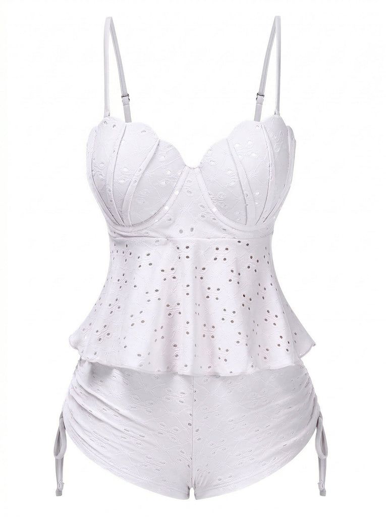 1940s Spaghetti Strap Eyelet Shell Tankini Set - vintage fashion, retro style