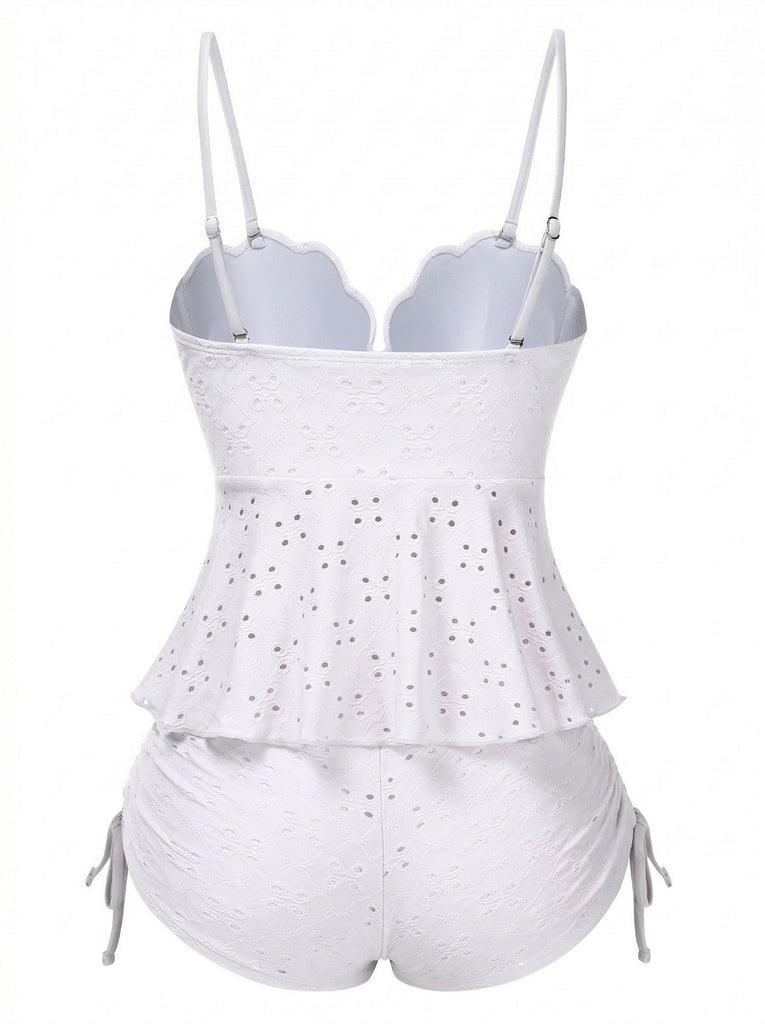 1940s Spaghetti Strap Eyelet Shell Tankini Set - vintage fashion, retro style