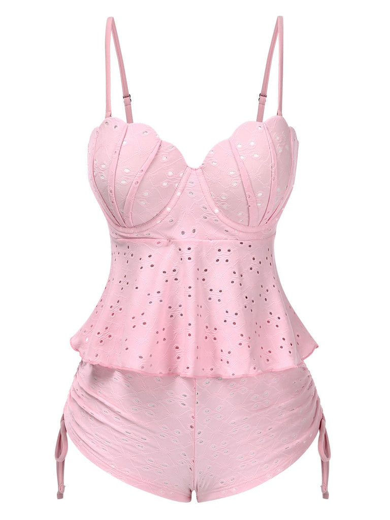 1940s Spaghetti Strap Eyelet Shell Tankini Set - vintage fashion, retro style