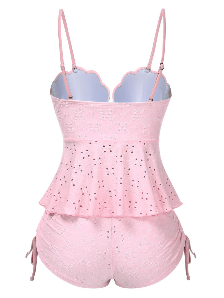 1940s Spaghetti Strap Eyelet Shell Tankini Set - vintage fashion, retro style