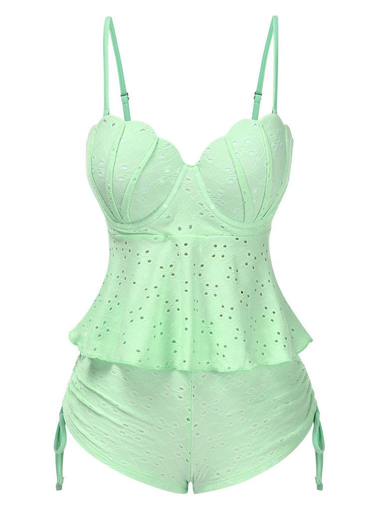 1940s Spaghetti Strap Eyelet Shell Tankini Set - vintage fashion, retro style