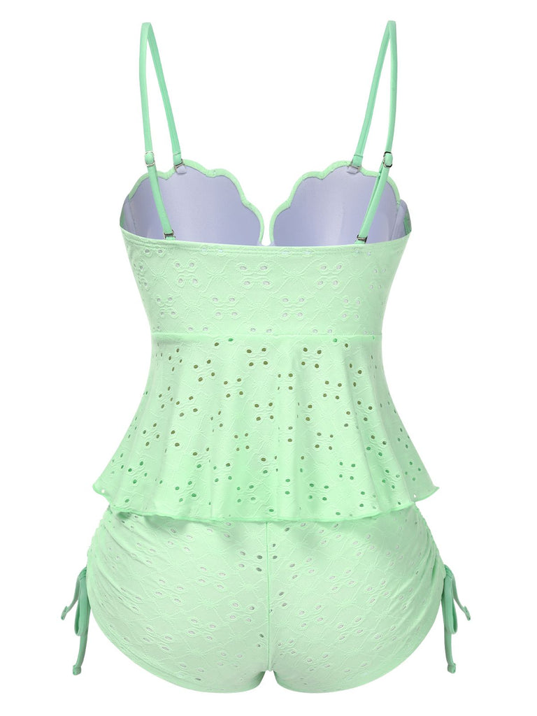 1940s Spaghetti Strap Eyelet Shell Tankini Set - vintage fashion, retro style