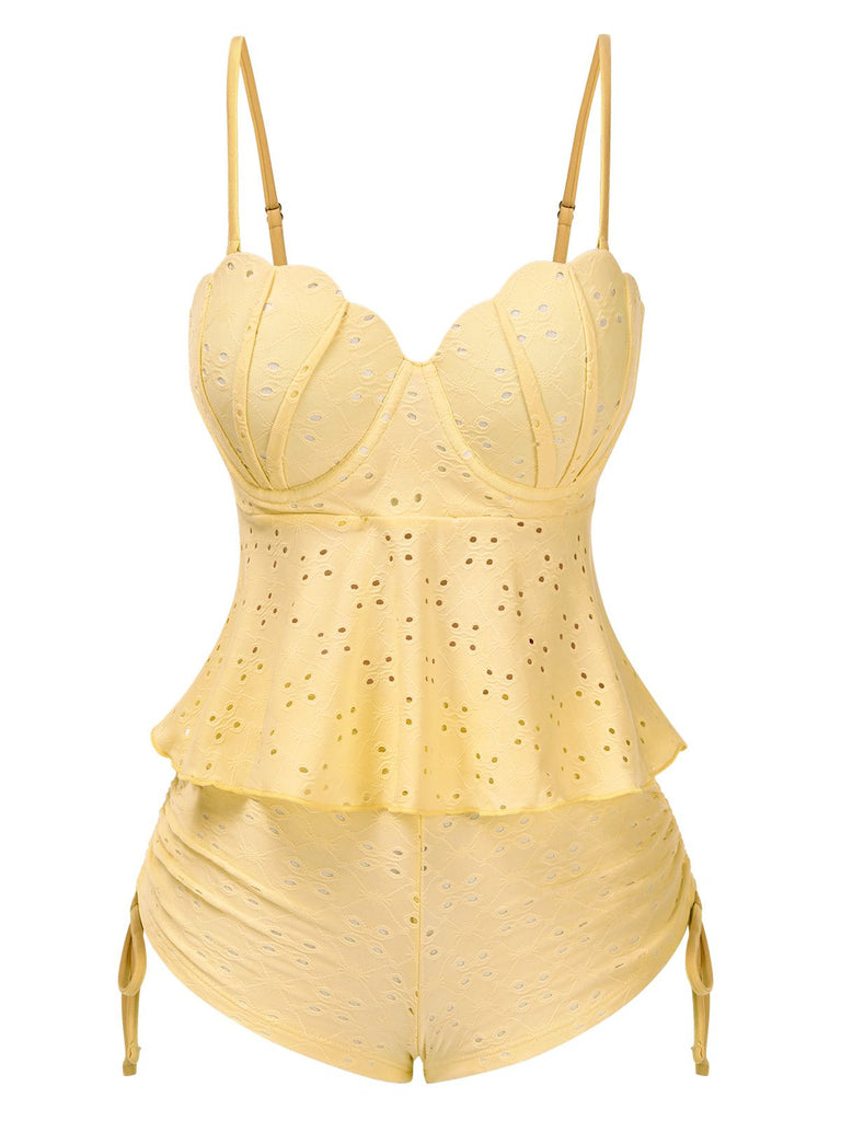 1940s Spaghetti Strap Eyelet Shell Tankini Set - vintage fashion, retro style