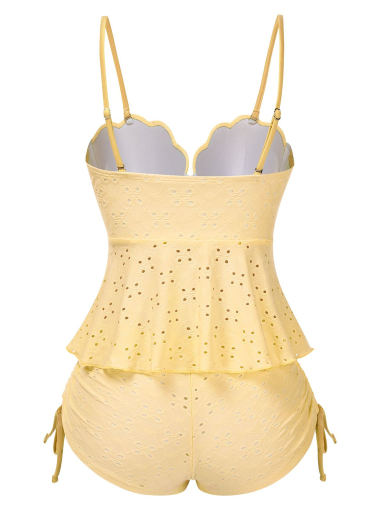 1940s Spaghetti Strap Eyelet Shell Tankini Set - vintage fashion, retro style