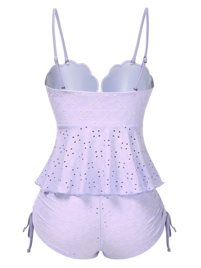 1940s Spaghetti Strap Eyelet Shell Tankini Set - vintage fashion, retro style