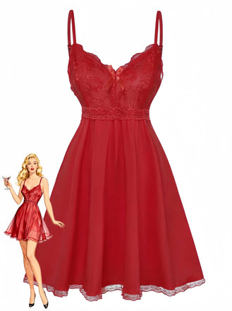 1940s Spaghetti Strap Lace Bow Nightgown - vintage nightgown, retro sleepwear