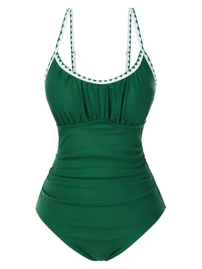She's wearing 1940s Spaghetti Straps Ruched One-Piece Swimsuit and the whole beach remembers the 1940s
