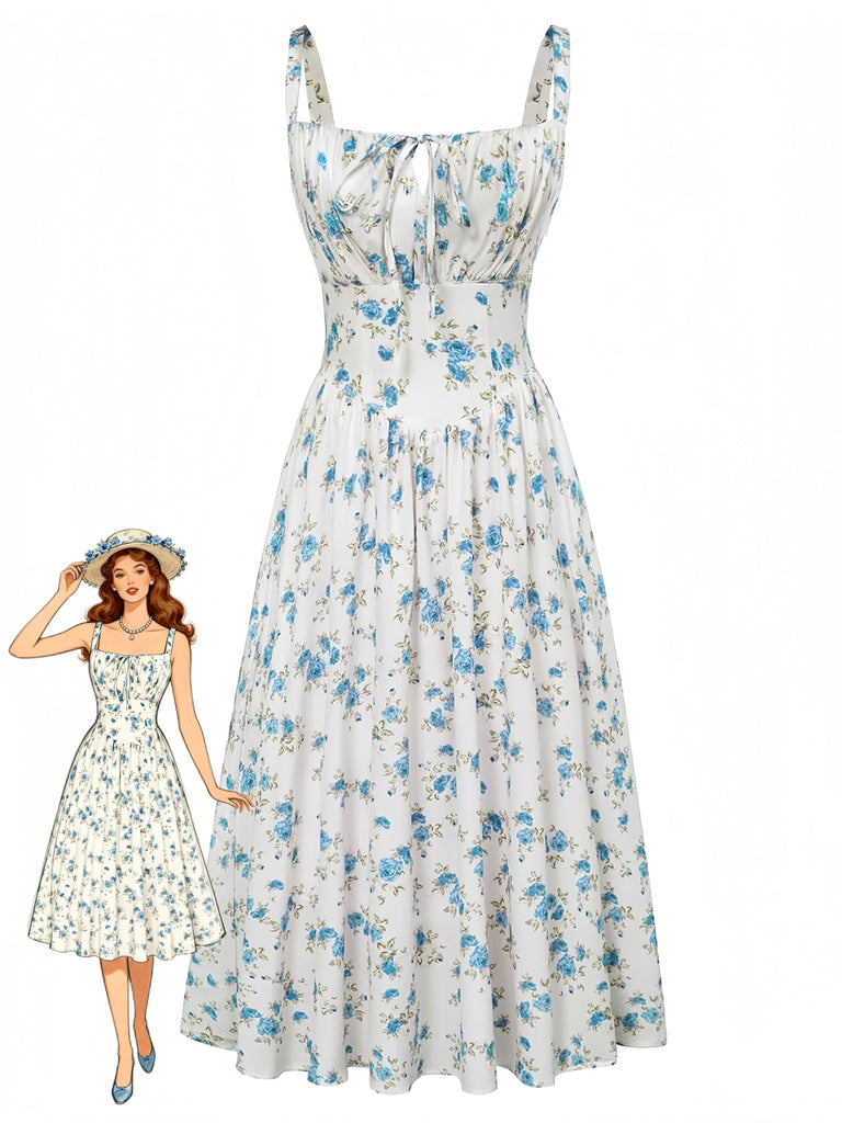 Elegant 1940s Vintage Floral Dress 2