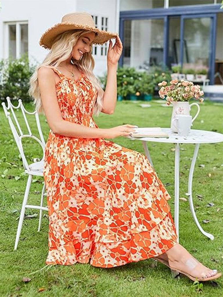 1940s Square Neck Irregular Floral Pleated Dress - vintage dress, retro fashion