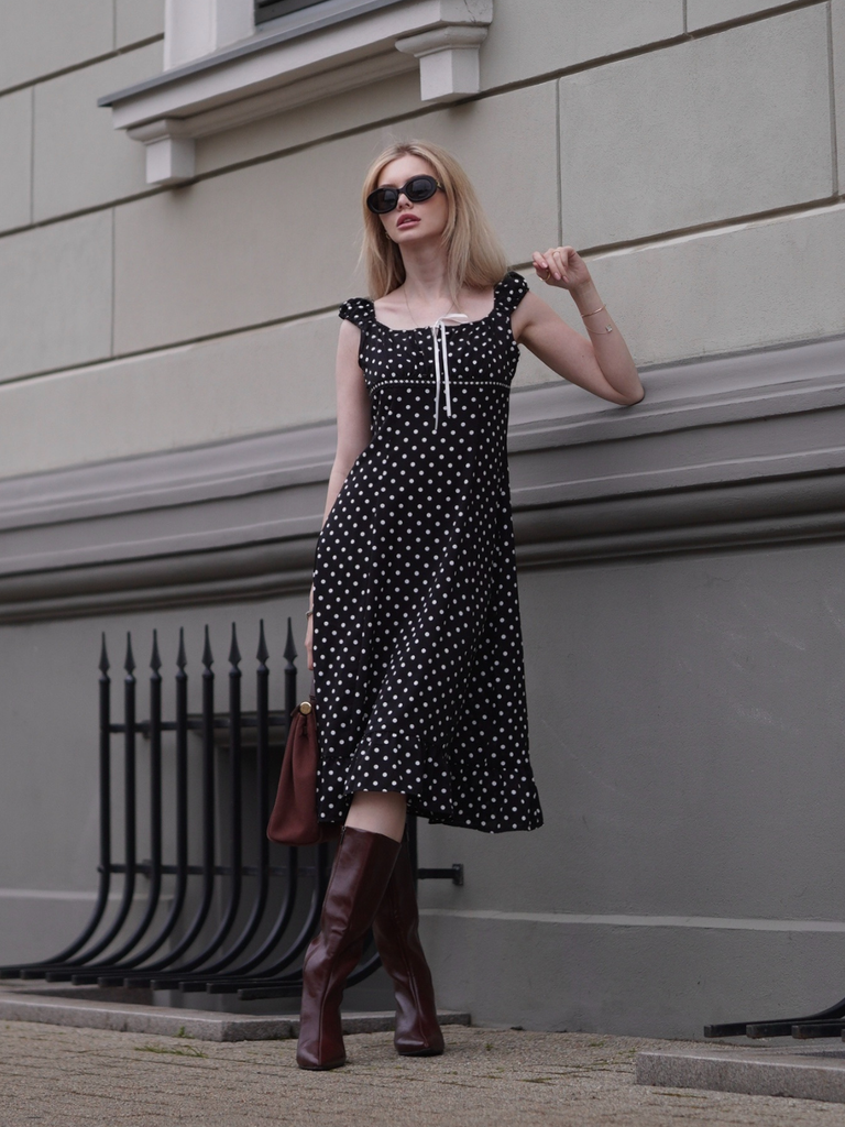 1940s Square Neck Polka Dot Ruffle Dress - vintage dress, retro fashion