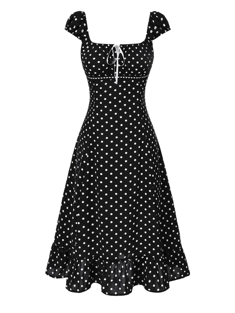 1940s Square Neck Polka Dot Ruffle Dress - vintage dress, retro fashion