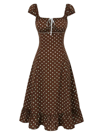 1940s Square Neck Polka Dot Ruffle Dress, vintage dress, retro fashion - perfect for women who love vintage and retro fashion