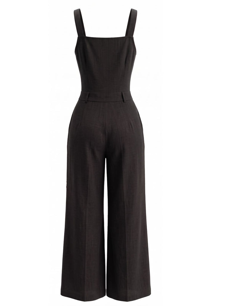 1940s Square Neck Sleeveless Buttoned Solid Jumpsuit, vintage romper, retro jumpsuit - perfect for women who love vintage and retro fashion