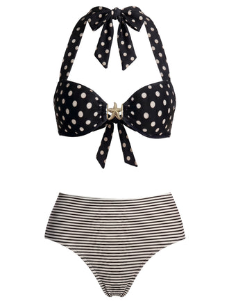 [Pre-Sale] 1940s Starfish Polka Dot Halter Stripe Bikini Set, vintage swimsuit, pin-up swimwear - perfect for women who love vintage and retro fashion