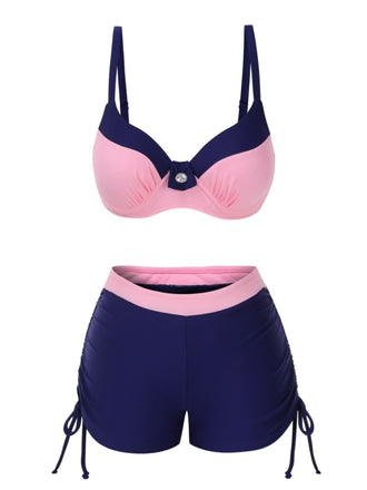 She's wearing 1940s Strap Colorblock Diamond Lace-Up Bikini Set and the whole beach remembers the 1940s