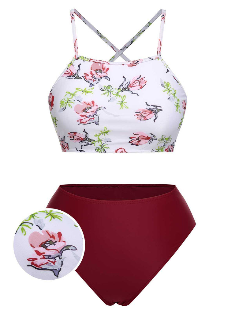 She's wearing 1940s Strap Contrast Floral Lace-Up Swimsuit and the whole beach remembers the 1940s