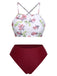 1940s Strap Contrast Floral Lace-Up Swimsuit: 1940s Riviera elegance, reimagined for her