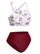 This 1940s Strap Contrast Floral Lace-Up Swimsuit carries 1940s vacation dreams in every stitch