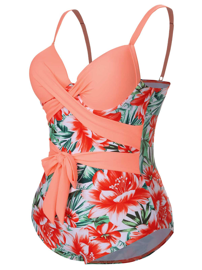 [Plus Size] 1940s Strap Flowers One-Piece Swimsuit, vintage swimsuit, pin-up swimwear - perfect for women who love vintage and retro fashion