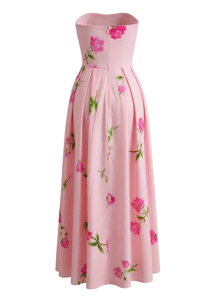 1940s Strapless Floral High Waist Swing Dress - vintage dress, retro fashion, rockabilly, pin-up fashion for vintage lovers