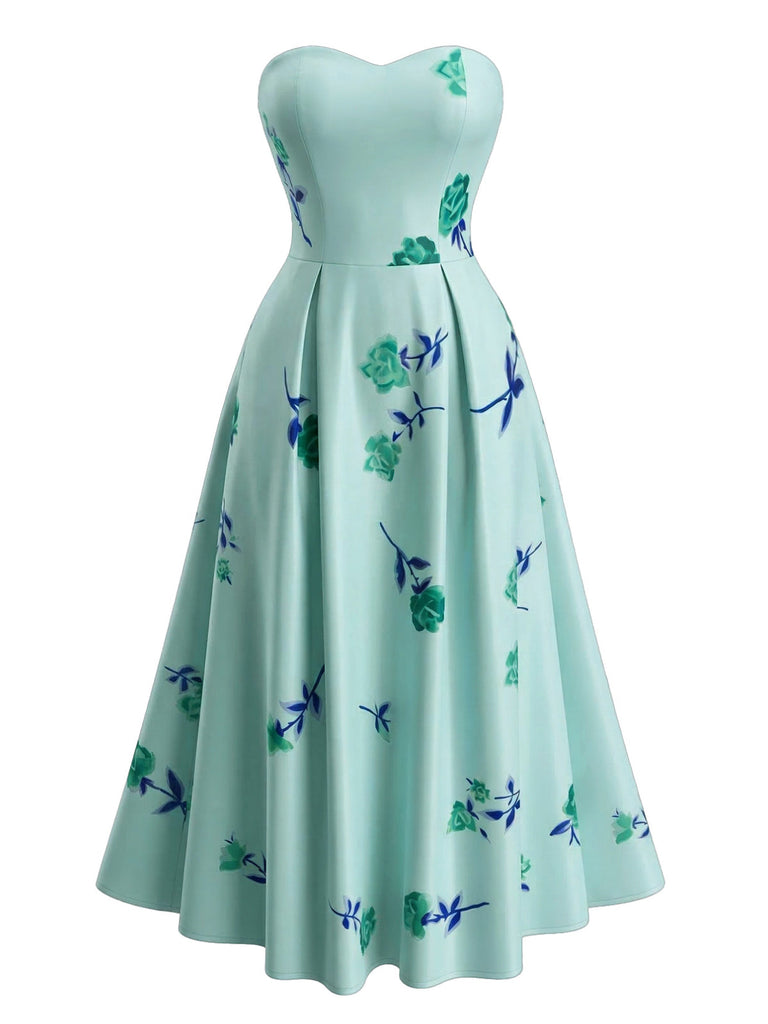 1940s Strapless Floral High Waist Swing Dress - vintage dress, retro fashion, rockabilly, pin-up fashion for vintage lovers
