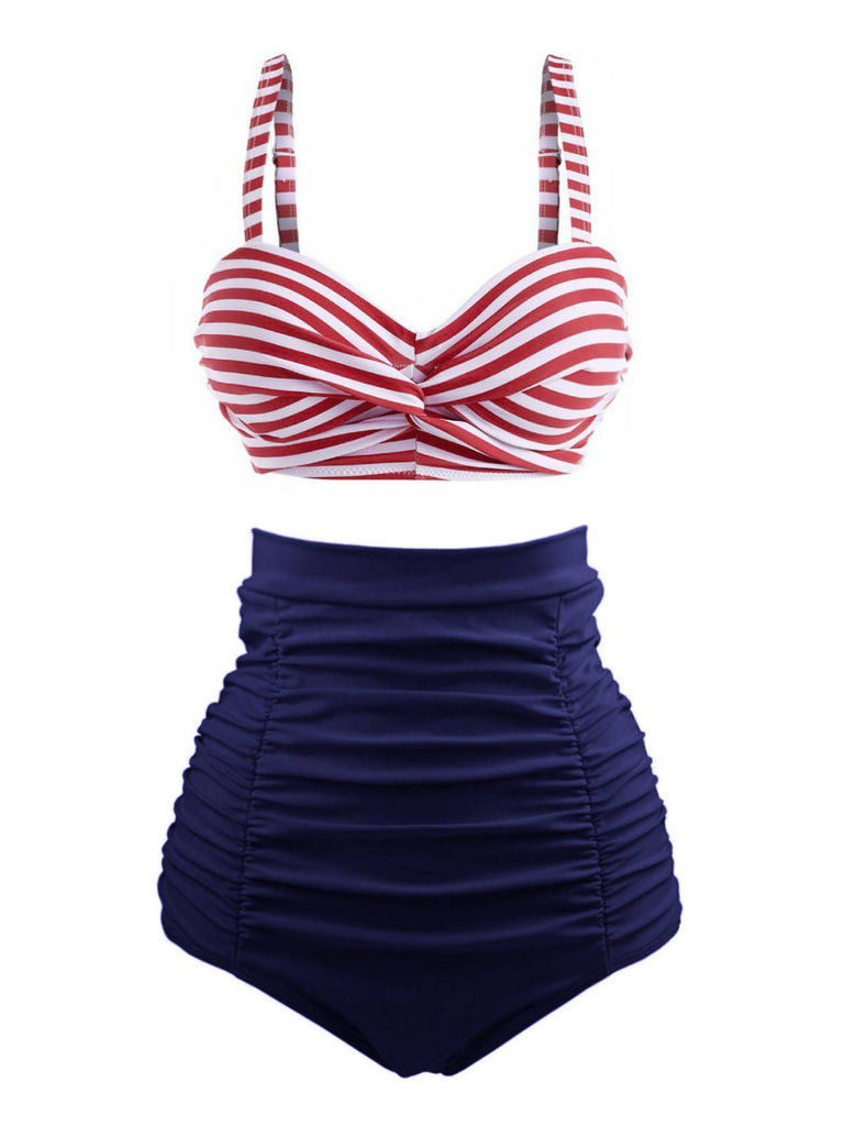 This 1940s Striped Colorblock Vintage Bikini Set carries 1940s vacation dreams in every stitch