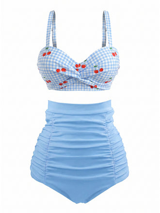 1940s Striped Colorblock Vintage Bikini Set, vintage swimsuit, pin-up swimwear - perfect for women who love vintage and retro fashion