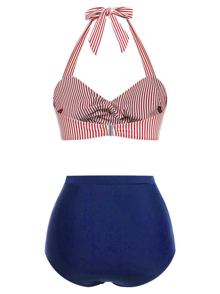 1940s Striped Halter Swimsuit Set - vintage swimsuit, pin-up style