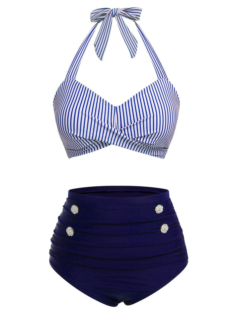 This 1940s Striped Halter Swimsuit Set carries 1940s vacation dreams in every stitch