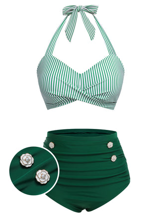 1940s Striped Halter Swimsuit Set | 1940s | vintage swimsuit, retro beachwear