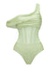 2PCS Green 1940s One-Shoulder One-Piece Swimsuit & Pleated Cover Up - vintage swimsuit, pin-up style