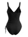 Blue 1940s Colorblock Striped Drawstring One-Piece Swimsuit - vintage swimsuit, pin-up style